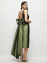 Rear View Thumbnail - Olive Green Scoop Neck Corset Satin Midi Dress with Floor-Length Bow Tails