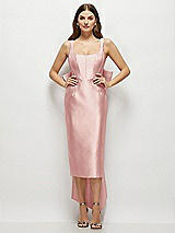Front View Thumbnail - Rose Scoop Neck Corset Satin Midi Dress with Floor-Length Bow Tails