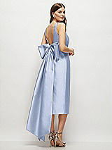 Rear View Thumbnail - Sky Blue Scoop Neck Corset Satin Midi Dress with Floor-Length Bow Tails