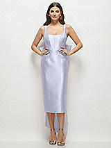 Front View Thumbnail - Silver Dove Scoop Neck Corset Satin Midi Dress with Floor-Length Bow Tails