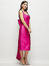 Side View Thumbnail - Think Pink Scoop Neck Corset Satin Midi Dress with Floor-Length Bow Tails