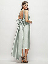 Rear View Thumbnail - Willow Green Scoop Neck Corset Satin Midi Dress with Floor-Length Bow Tails