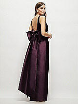 Front View Thumbnail - Deep Plum Scoop Neck Corset Satin Maxi Dress with Floor-Length Bow Tails