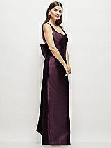 Side View Thumbnail - Deep Plum Scoop Neck Corset Satin Maxi Dress with Floor-Length Bow Tails