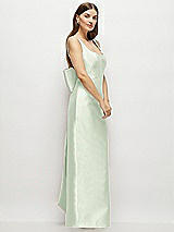Side View Thumbnail - Mint Green Scoop Neck Corset Satin Maxi Dress with Floor-Length Bow Tails