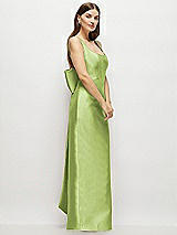 Side View Thumbnail - Mojito Scoop Neck Corset Satin Maxi Dress with Floor-Length Bow Tails