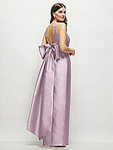 Front View Thumbnail - Suede Rose Scoop Neck Corset Satin Maxi Dress with Floor-Length Bow Tails