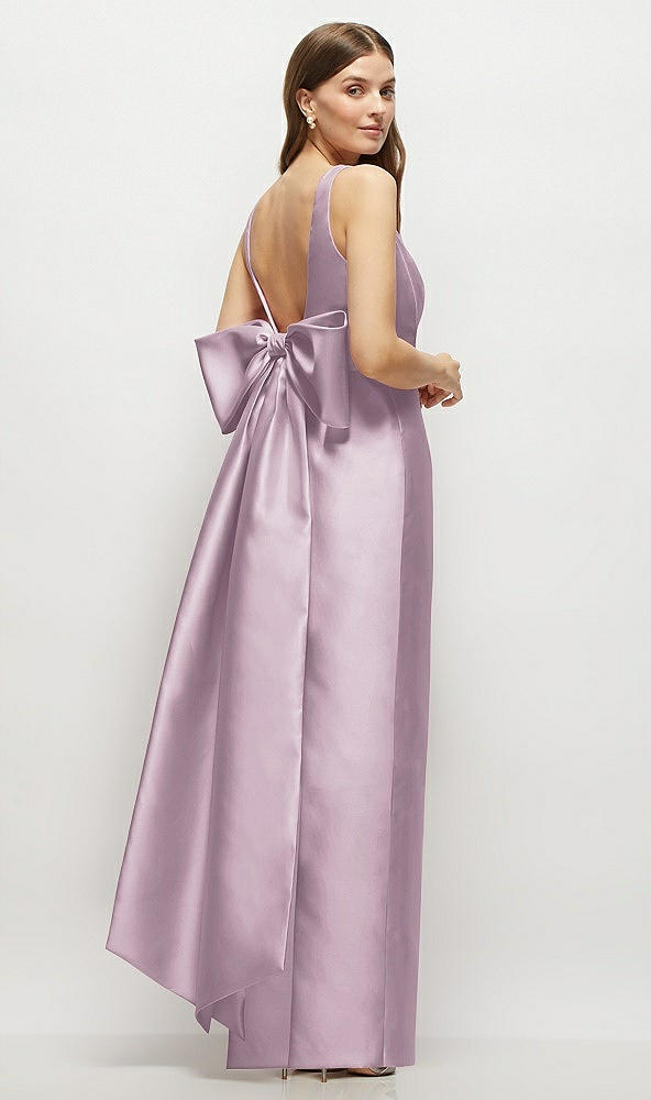 Front View - Suede Rose Scoop Neck Corset Satin Maxi Dress with Floor-Length Bow Tails