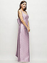 Side View Thumbnail - Suede Rose Scoop Neck Corset Satin Maxi Dress with Floor-Length Bow Tails