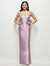 Rear View Thumbnail - Suede Rose Scoop Neck Corset Satin Maxi Dress with Floor-Length Bow Tails