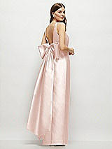 Front View Thumbnail - Blush Scoop Neck Corset Satin Maxi Dress with Floor-Length Bow Tails
