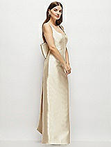 Side View Thumbnail - Champagne Scoop Neck Corset Satin Maxi Dress with Floor-Length Bow Tails