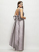 Front View Thumbnail - Cashmere Gray Scoop Neck Corset Satin Maxi Dress with Floor-Length Bow Tails