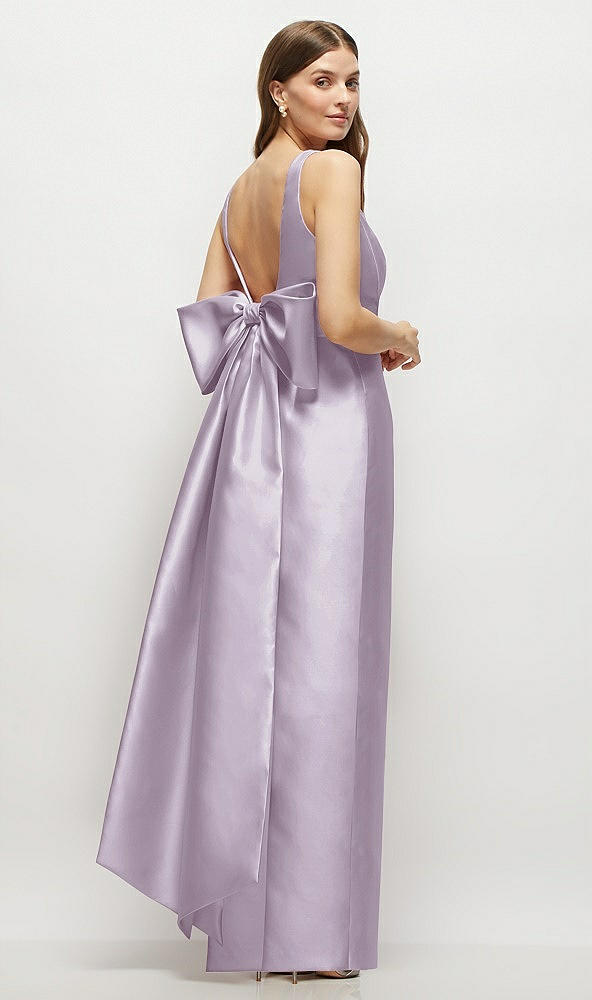 Front View - Lilac Haze Scoop Neck Corset Satin Maxi Dress with Floor-Length Bow Tails