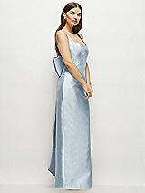 Side View Thumbnail - Mist Scoop Neck Corset Satin Maxi Dress with Floor-Length Bow Tails