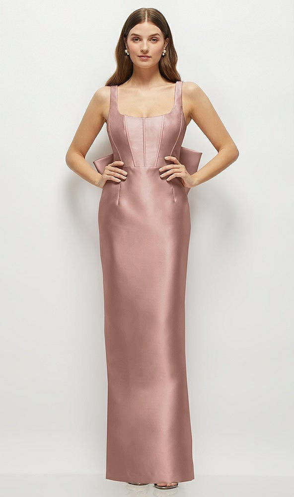 Back View - Neu Nude Scoop Neck Corset Satin Maxi Dress with Floor-Length Bow Tails