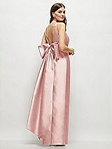 Front View Thumbnail - Rose Scoop Neck Corset Satin Maxi Dress with Floor-Length Bow Tails