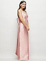 Side View Thumbnail - Rose Scoop Neck Corset Satin Maxi Dress with Floor-Length Bow Tails