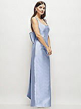 Side View Thumbnail - Sky Blue Scoop Neck Corset Satin Maxi Dress with Floor-Length Bow Tails