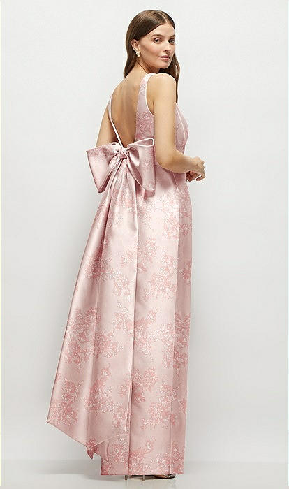 Floral Scoop Neck Corset Satin Maxi Bridesmaid Dress With Floor