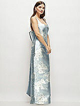 Side View Thumbnail - Porcelain Blue Seraphina Floral Floral Scoop Neck Corset Satin Maxi Dress with Floor-Length Bow Tails