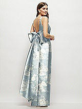 Rear View Thumbnail - Porcelain Blue Seraphina Floral Floral Scoop Neck Corset Satin Maxi Dress with Floor-Length Bow Tails