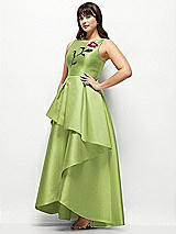 Front View Thumbnail - Mojito Beaded Floral Bodice Satin Maxi Dress with Layered Ballgown Skirt
