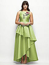Side View Thumbnail - Mojito Beaded Floral Bodice Satin Maxi Dress with Layered Ballgown Skirt