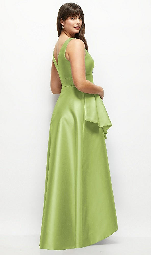 Back View - Mojito Beaded Floral Bodice Satin Maxi Dress with Layered Ballgown Skirt