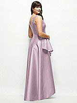 Rear View Thumbnail - Suede Rose Beaded Floral Bodice Satin Maxi Dress with Layered Ballgown Skirt