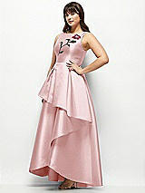 Front View Thumbnail - Ballet Pink Beaded Floral Bodice Satin Maxi Dress with Layered Ballgown Skirt