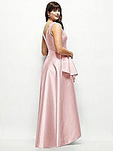 Rear View Thumbnail - Ballet Pink Beaded Floral Bodice Satin Maxi Dress with Layered Ballgown Skirt