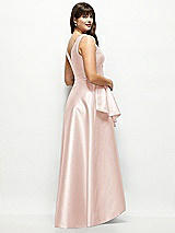 Rear View Thumbnail - Blush Beaded Floral Bodice Satin Maxi Dress with Layered Ballgown Skirt