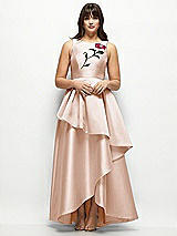 Side View Thumbnail - Cameo Beaded Floral Bodice Satin Maxi Dress with Layered Ballgown Skirt