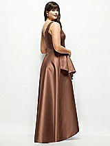 Rear View Thumbnail - Cognac Beaded Floral Bodice Satin Maxi Dress with Layered Ballgown Skirt