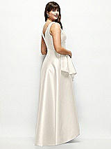 Rear View Thumbnail - Ivory Beaded Floral Bodice Satin Maxi Dress with Layered Ballgown Skirt