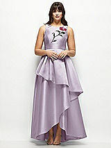 Side View Thumbnail - Lilac Haze Beaded Floral Bodice Satin Maxi Dress with Layered Ballgown Skirt
