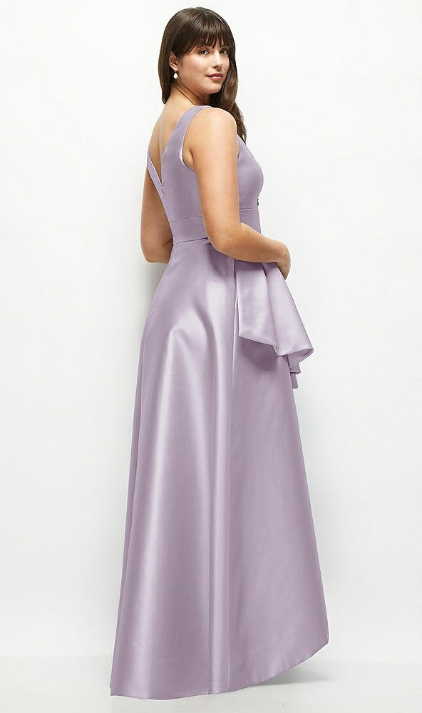 Back View - Lilac Haze Beaded Floral Bodice Satin Maxi Dress with Layered Ballgown Skirt