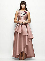 Side View Thumbnail - Neu Nude Beaded Floral Bodice Satin Maxi Dress with Layered Ballgown Skirt