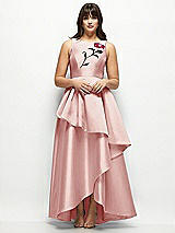 Side View Thumbnail - Rose Beaded Floral Bodice Satin Maxi Dress with Layered Ballgown Skirt