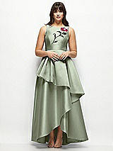 Side View Thumbnail - Sage Beaded Floral Bodice Satin Maxi Dress with Layered Ballgown Skirt