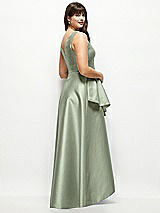 Rear View Thumbnail - Sage Beaded Floral Bodice Satin Maxi Dress with Layered Ballgown Skirt
