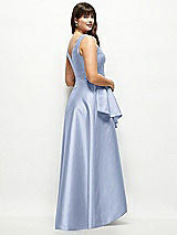 Rear View Thumbnail - Sky Blue Beaded Floral Bodice Satin Maxi Dress with Layered Ballgown Skirt