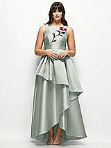 Side View Thumbnail - Willow Green Beaded Floral Bodice Satin Maxi Dress with Layered Ballgown Skirt