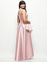Rear View Thumbnail - Ballet Pink Satin Maxi Dress with Asymmetrical Layered Ballgown Skirt
