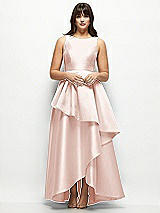 Front View Thumbnail - Blush Satin Maxi Dress with Asymmetrical Layered Ballgown Skirt