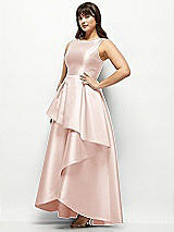 Side View Thumbnail - Blush Satin Maxi Dress with Asymmetrical Layered Ballgown Skirt