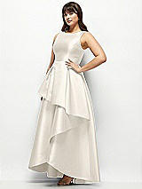 Side View Thumbnail - Ivory Satin Maxi Dress with Asymmetrical Layered Ballgown Skirt