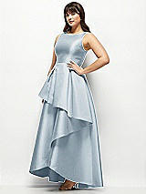 Side View Thumbnail - Mist Satin Maxi Dress with Asymmetrical Layered Ballgown Skirt