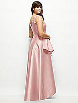 Rear View Thumbnail - Rose Satin Maxi Dress with Asymmetrical Layered Ballgown Skirt